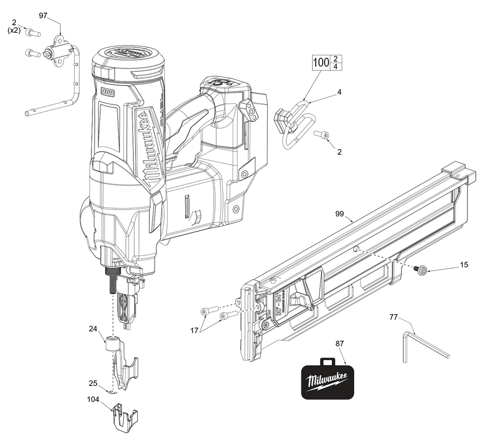 Fig-0 Diagram and Parts List for 2745-20 K83A Milwaukee Nailer