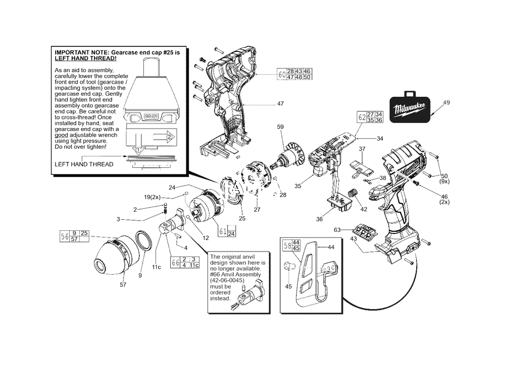 M18 Fuel 1/2-Inch Square Impact Wrench Diagram and Parts List for 2655B-22 F03D Milwaukee Wrench
