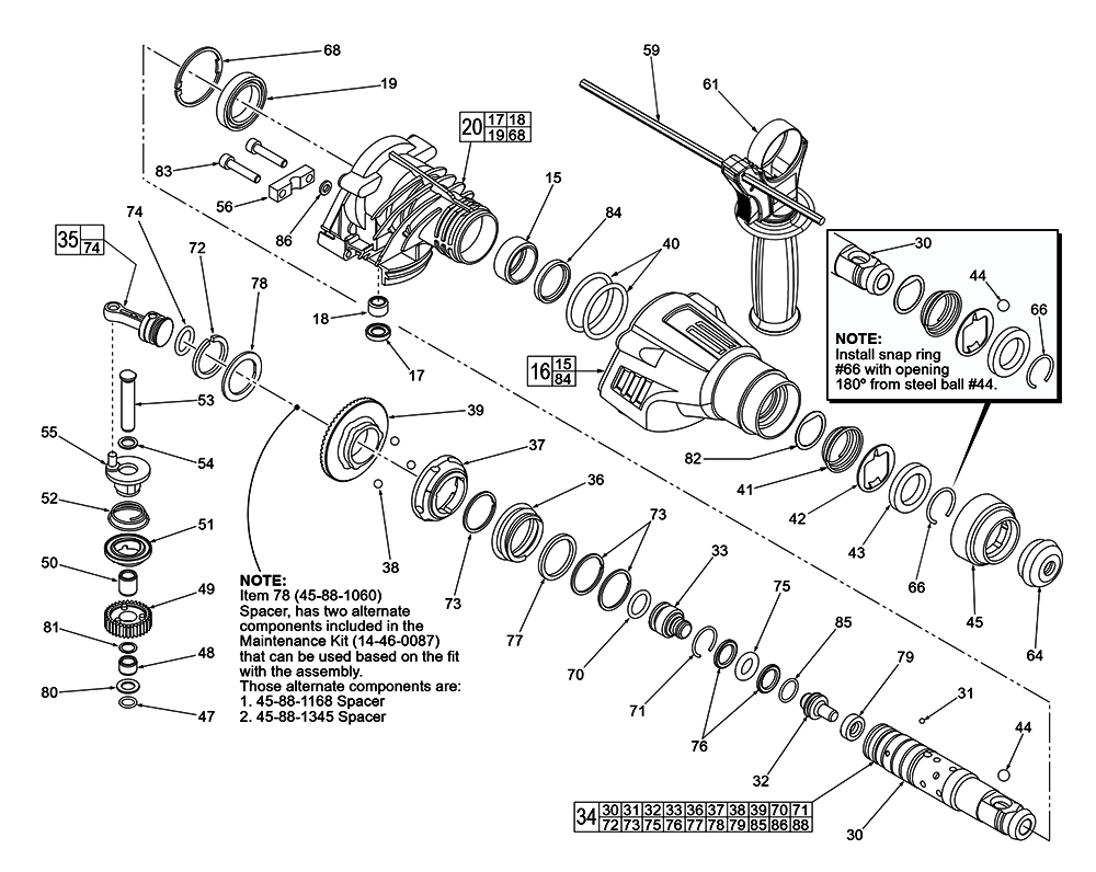 Fig-1 Diagram and Parts List for 5263-59A D91A Milwaukee Electric Drill