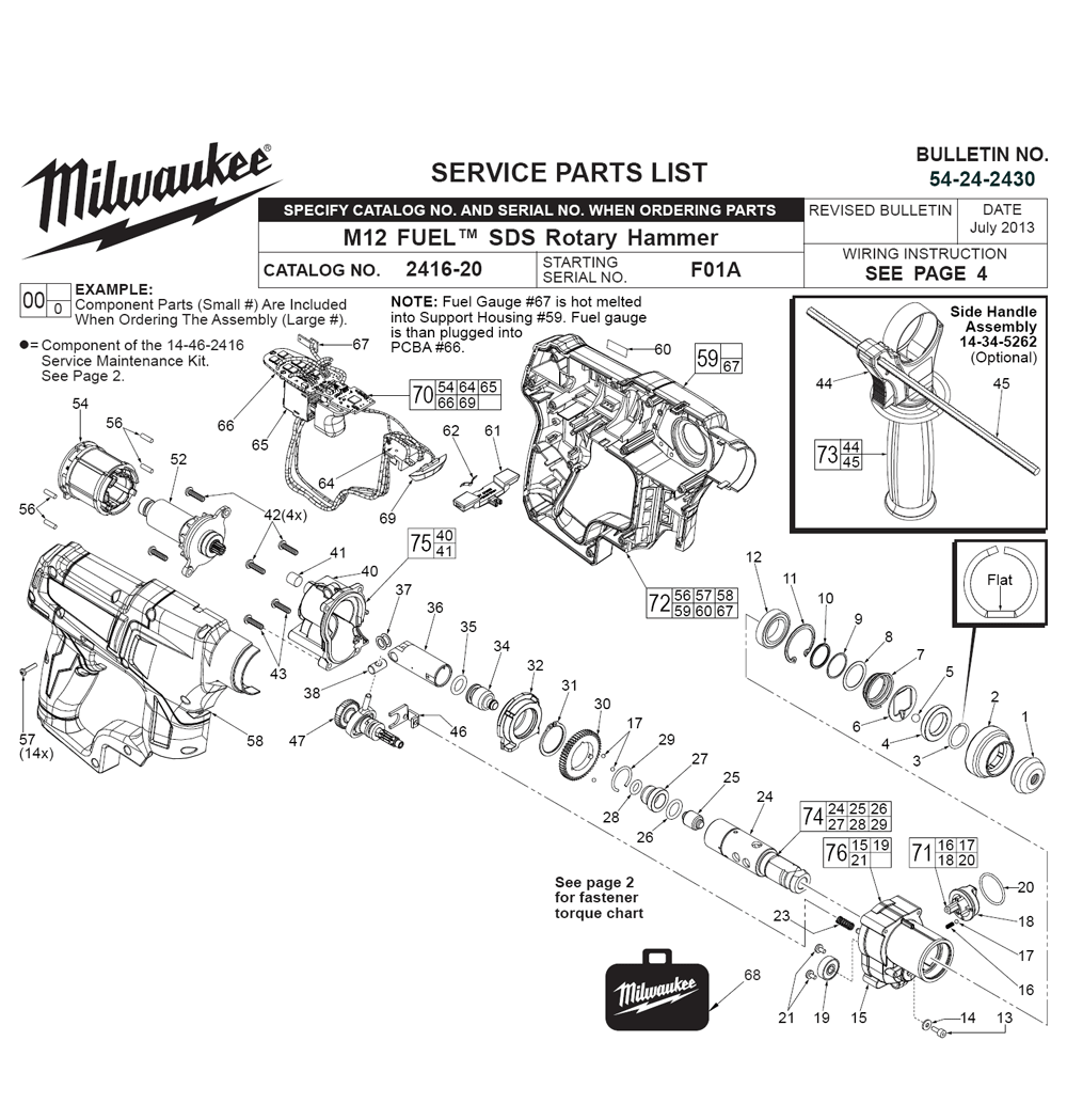 Fig-0 Diagram and Parts List for 2416-22XC F01A Milwaukee Hammer Drill