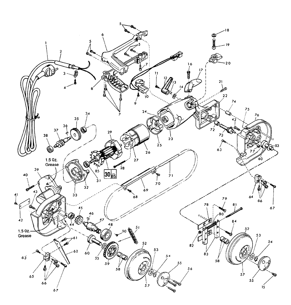 Fig-0 Diagram and Parts List for 6232-4 678-1625 Milwaukee Saw
