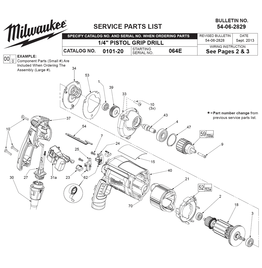 Fig-0 Diagram and Parts List for 0101-20 064E Milwaukee Electric Drill