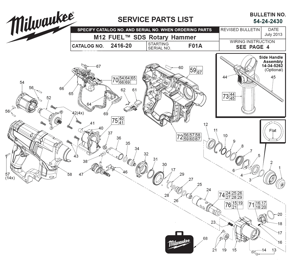 Fig-0 Diagram and Parts List for 2416-20 F01A Milwaukee Hammer Drill