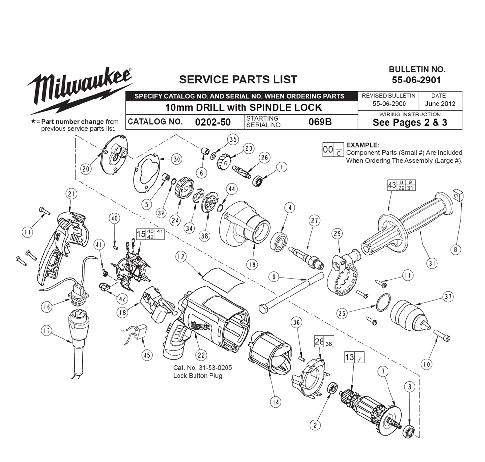 Fig-0 Diagram and Parts List for 0202-50 069B Milwaukee Electric Drill