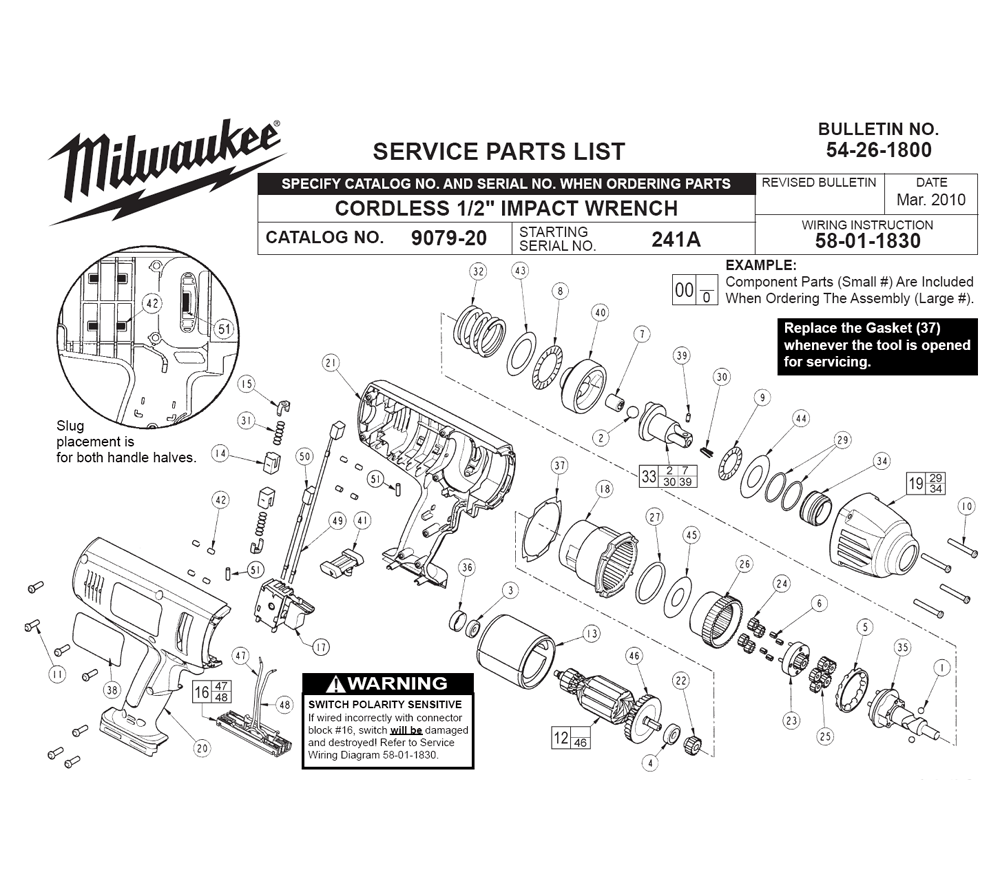 Fig-0 Diagram and Parts List for 9079-22 241A Milwaukee Impact Driver