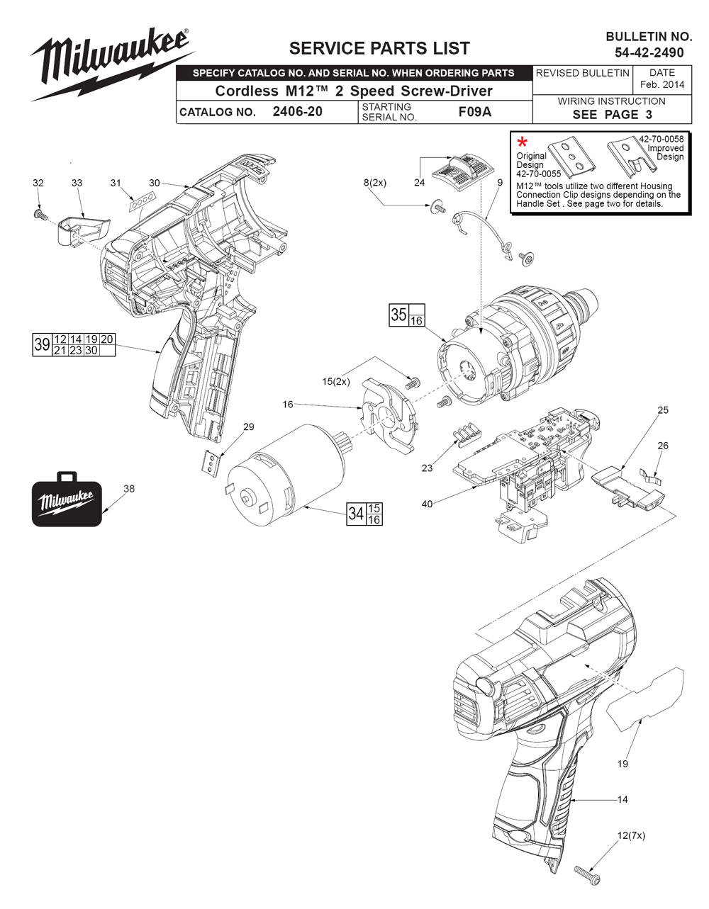 Fig-0 Diagram and Parts List for 2406-20 F09A Milwaukee Electric Drill