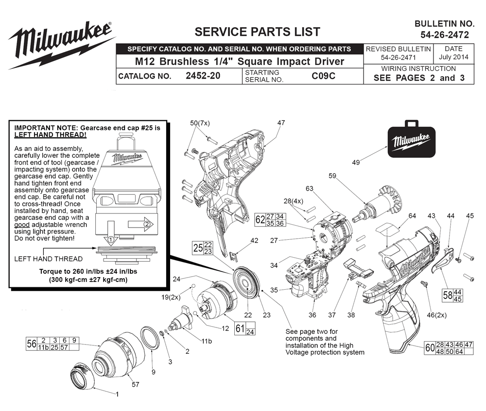 Fig-0 Diagram and Parts List for 2452-20 C09C Milwaukee Impact Driver