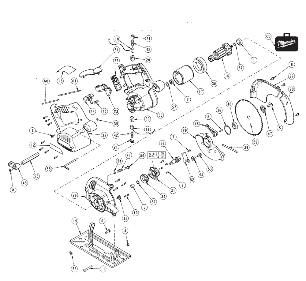 Fig-0 Diagram and Parts List for 6320-20 383C Milwaukee Saw