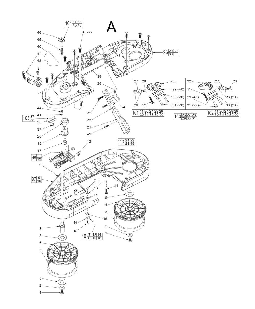 Fig-1 Diagram and Parts List for 2629-22 C14B Milwaukee Saw