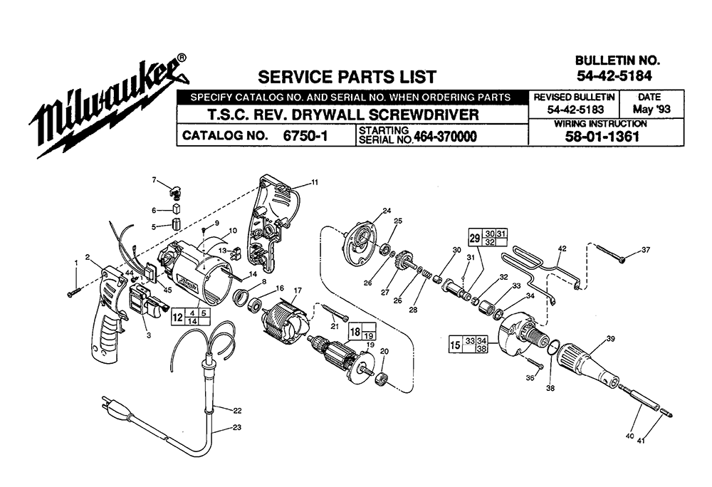 Fig-0 Diagram and Parts List for 6750-1 464-370000 Milwaukee Electric Drill