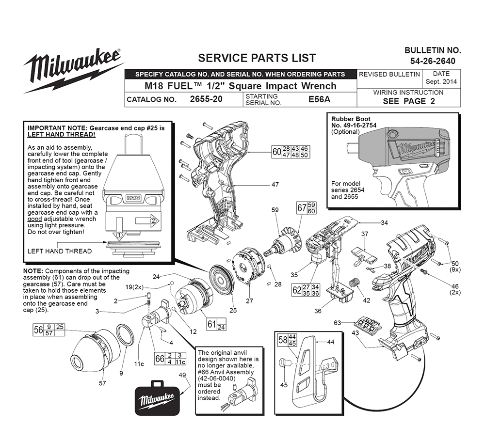 Fig-0 Diagram and Parts List for 2655-20 E56A Milwaukee Impact Driver