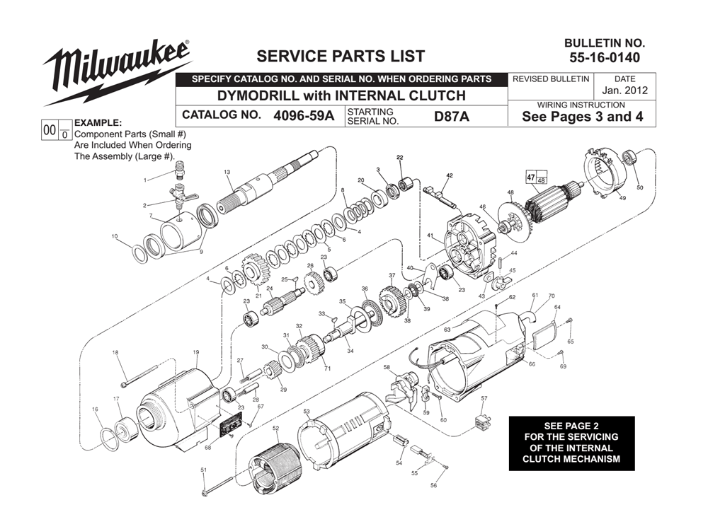 Fig-0 Diagram and Parts List for 4096-59A D87A Milwaukee Drill