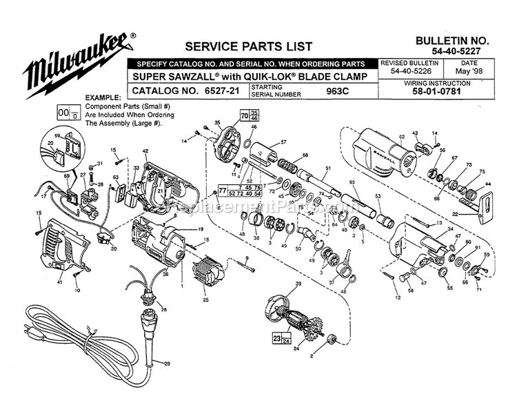 Page A Diagram and Parts List for 6527-21 963C Milwaukee Circular Saw