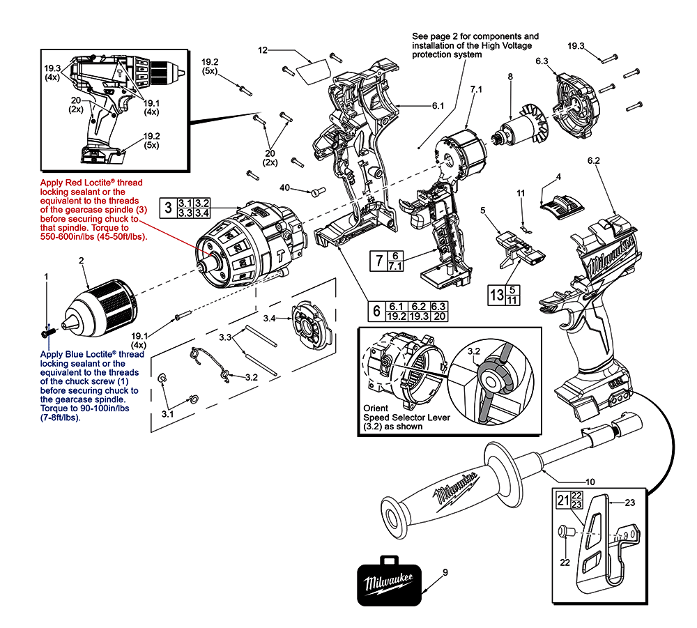 Fig-0 Diagram and Parts List for 2604-059 F17C Milwaukee Hammer Drill