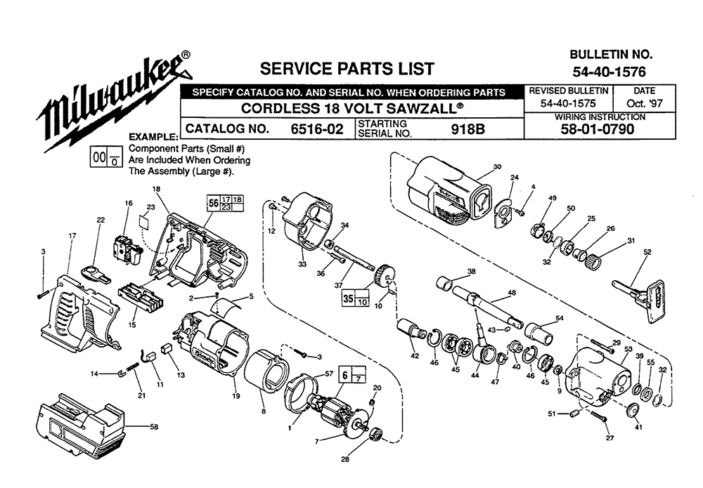 Fig-0 Diagram and Parts List for 6516-02 918B Milwaukee Saw
