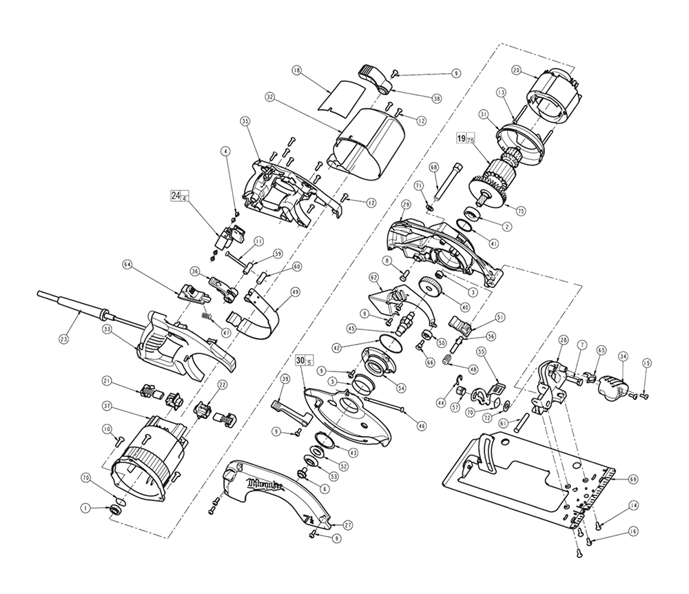 Fig-0 Diagram and Parts List for 6390-20 983E Milwaukee Saw