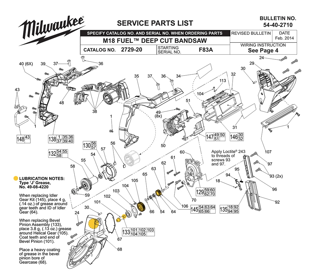 Fig-0 Diagram and Parts List for 2729-20 F83A Milwaukee Band Saw