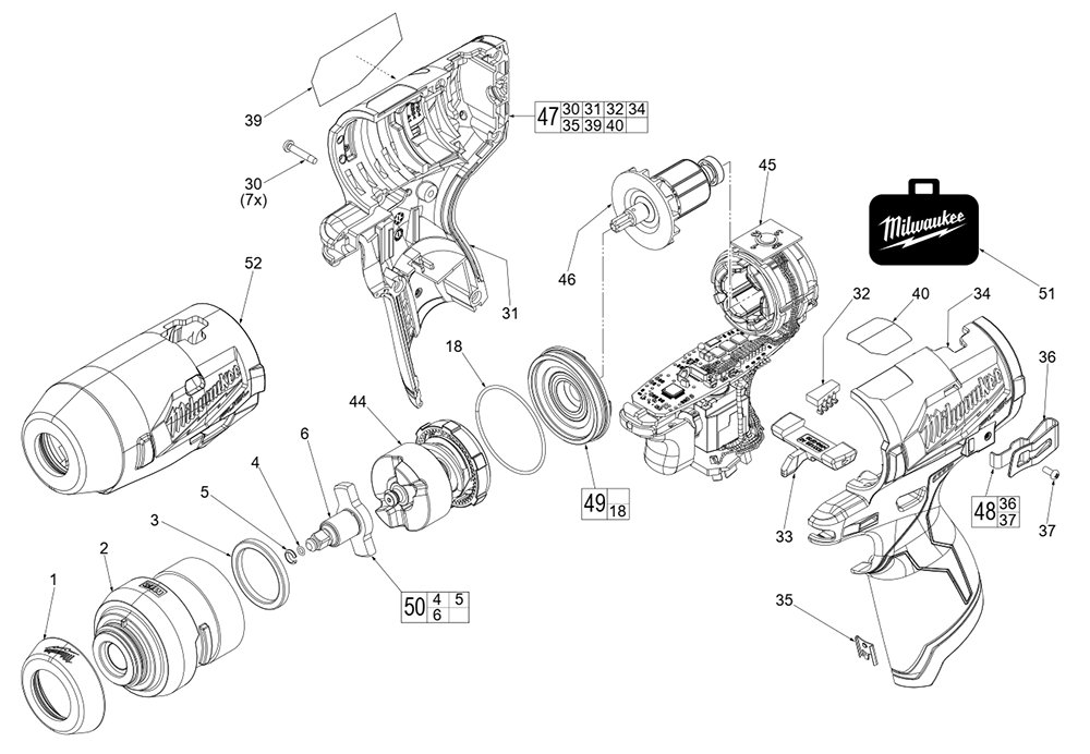 Fig-0 Diagram and Parts List for 2552-20 J58A Milwaukee Impact Driver