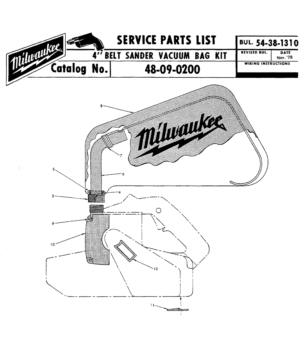 Fig-0 Diagram and Parts List for 48-09-0200  Milwaukee Belt or Drum Sander