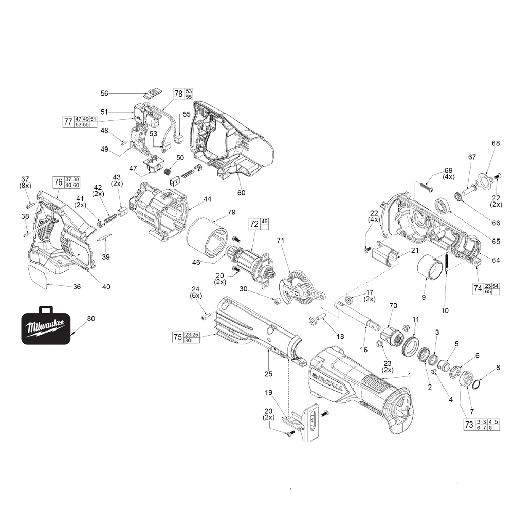 Fig-0 Diagram and Parts List for 2621-22 G09B Milwaukee Saw