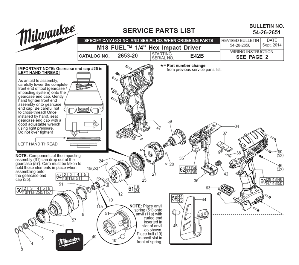 Fig-0 Diagram and Parts List for 2653-22CT E42B Milwaukee Impact Driver