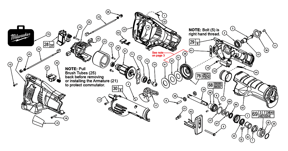 Fig-0 Diagram and Parts List for 2620-059 D41A Milwaukee Saw