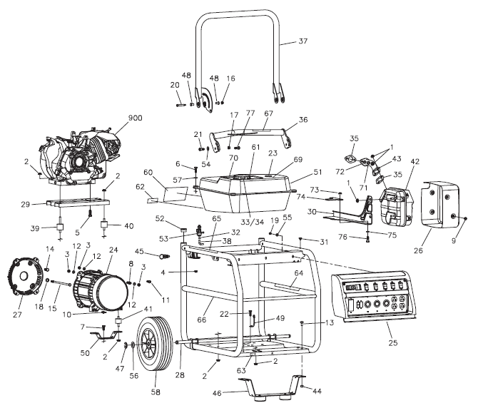 Fig-0 Diagram and Parts List for 4970-24  Milwaukee Generator