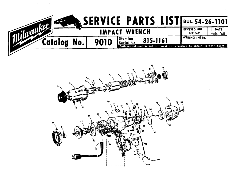 Fig-0 Diagram and Parts List for 9010 315-1161 Milwaukee Impact Driver