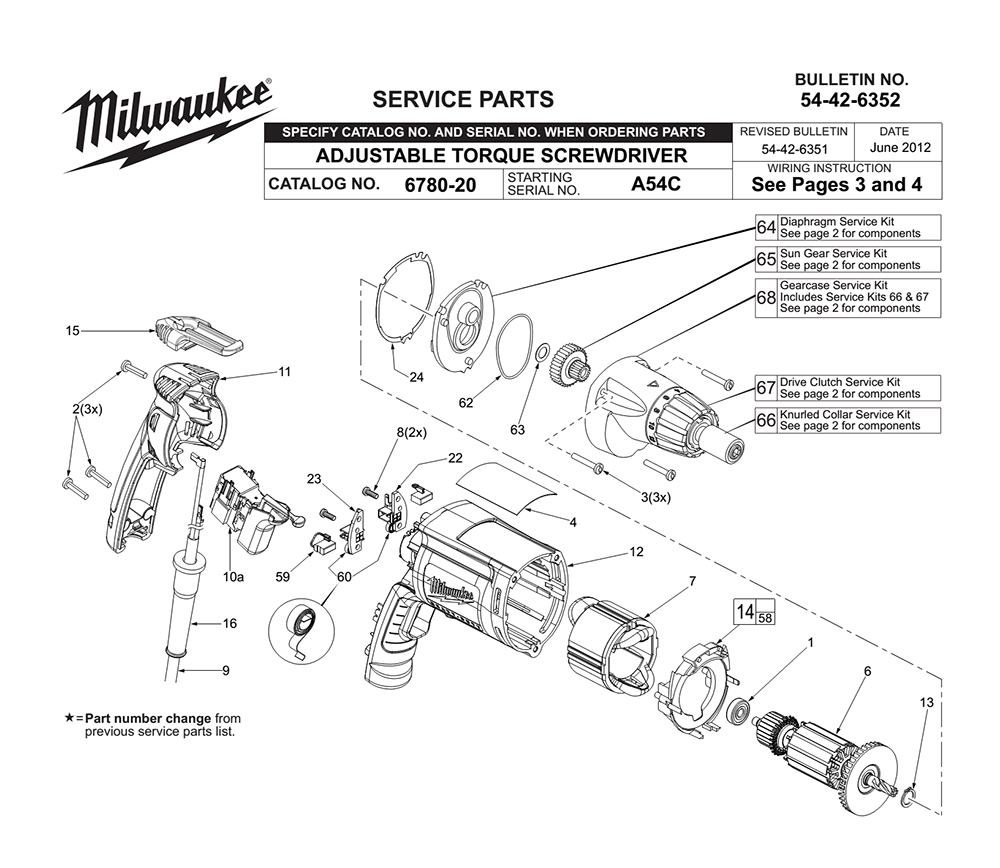 Fig-0 Diagram and Parts List for 6780-20 A54C Milwaukee Electric Drill