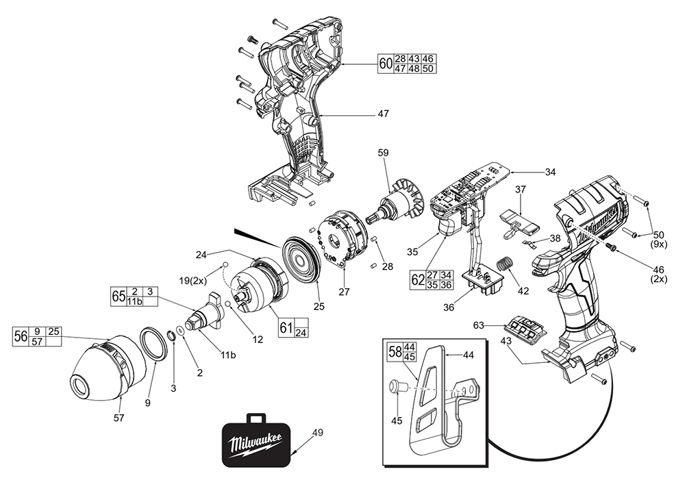 Fig-0 Diagram and Parts List for 2654-059 F21B Milwaukee Impact Driver
