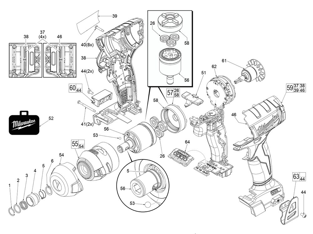 Fig-0 Diagram and Parts List for 2760-20 H16A Milwaukee Impact Driver