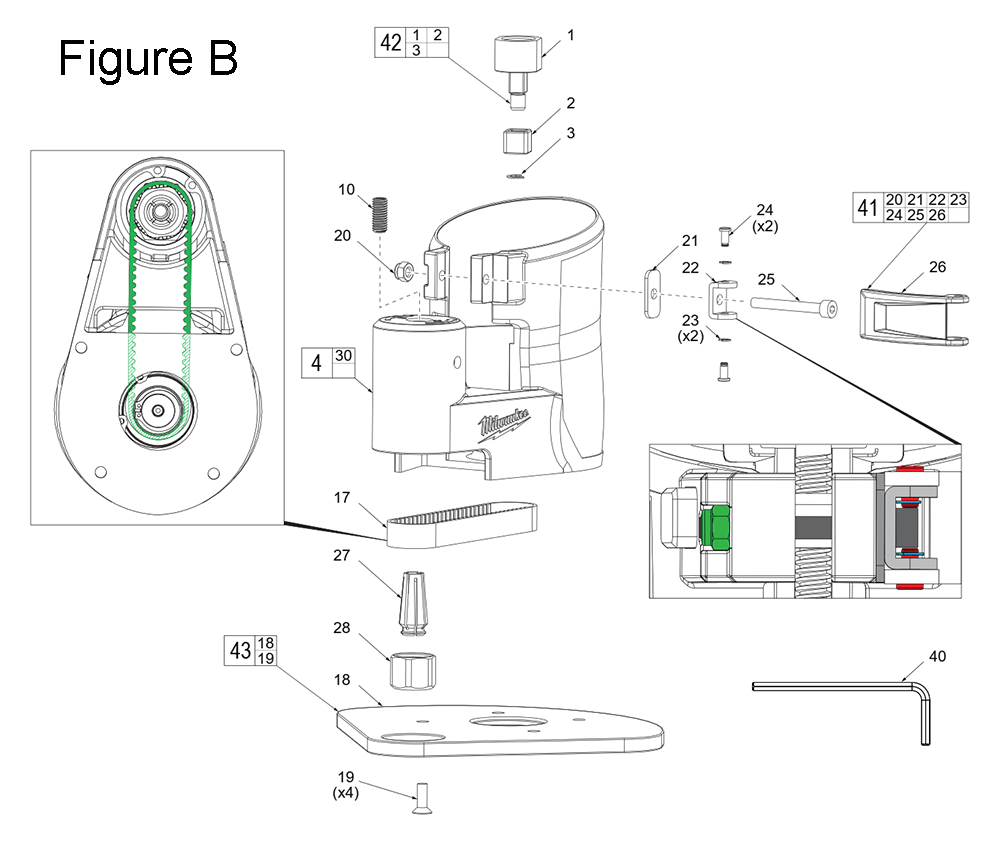 Fig-2 Diagram and Parts List for 2723-20 K91A Milwaukee Router