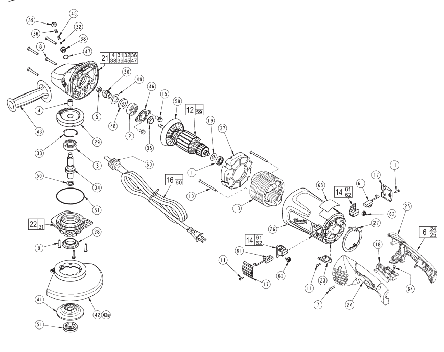 Fig-0 Diagram and Parts List for 6088-31  Milwaukee Angle Grinder
