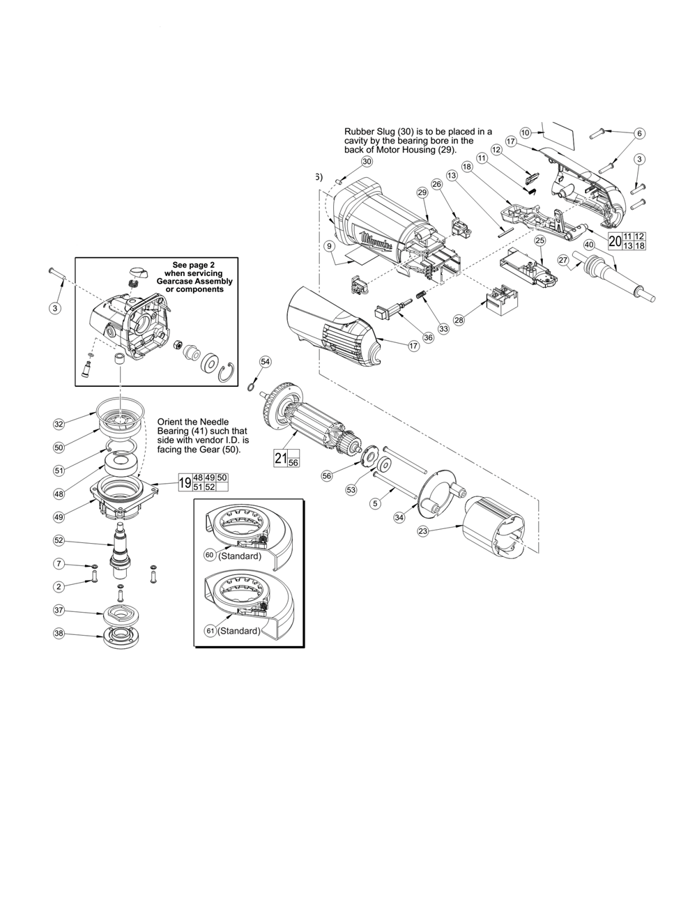 Fig-0 Diagram and Parts List for 6160-30 B74B Milwaukee Angle Grinder