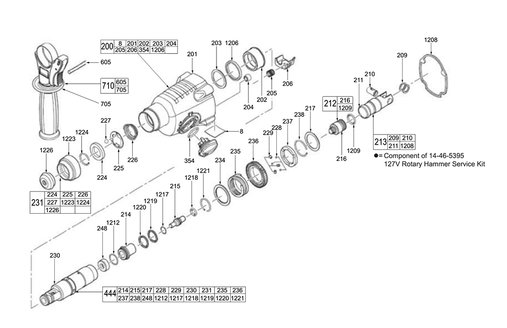 Fig-1 Diagram and Parts List for 5386-59B E23A Milwaukee Hammer Drill