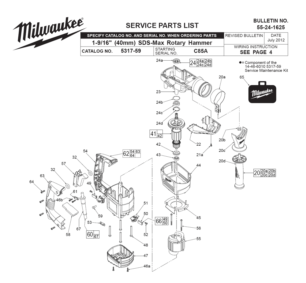 Fig-0 Diagram and Parts List for 5317-59 C85A Milwaukee Hammer Drill