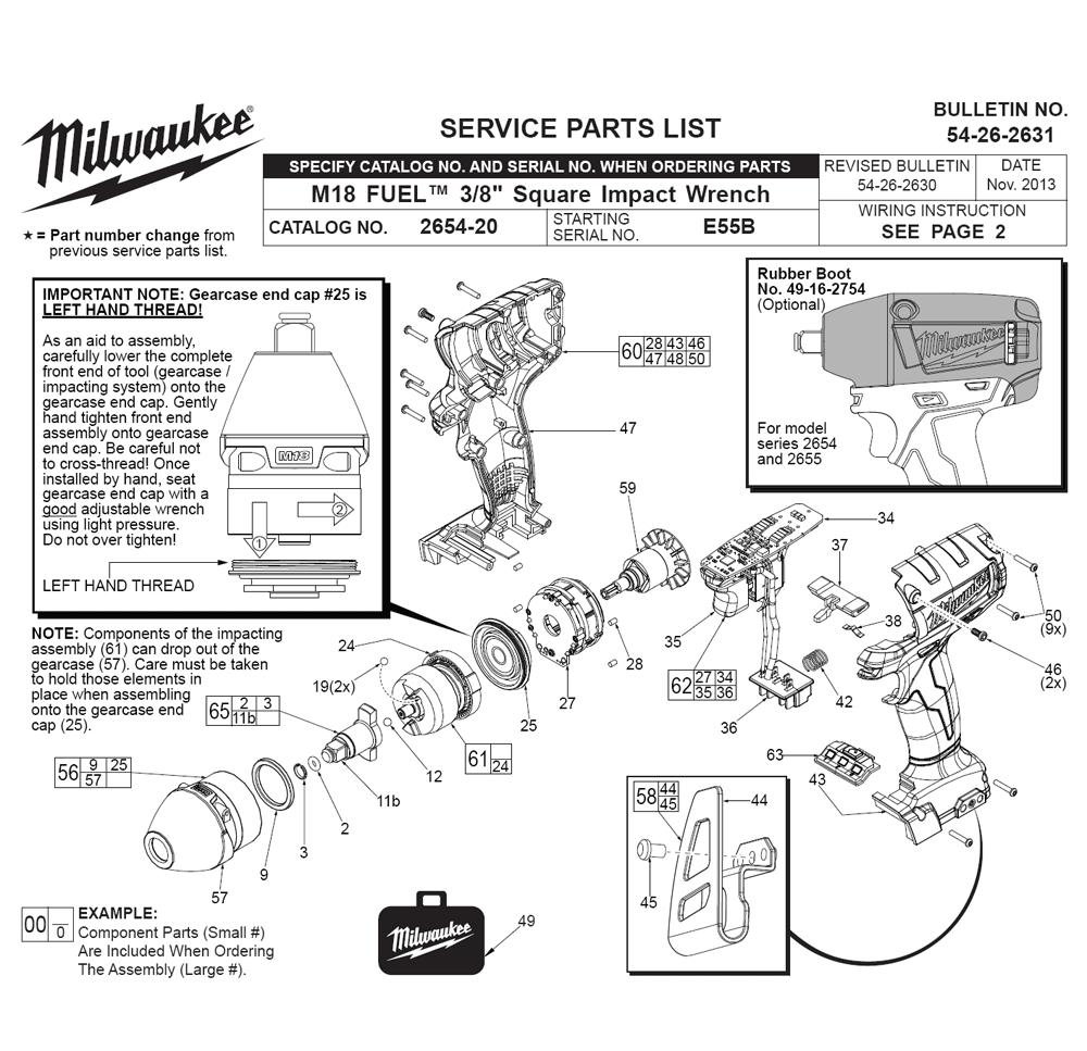 Fig-0 Diagram and Parts List for 2654-20 E55B Milwaukee Impact Driver