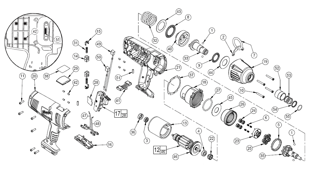 Fig-0 Diagram and Parts List for 0799-20 A97B Milwaukee Impact Driver