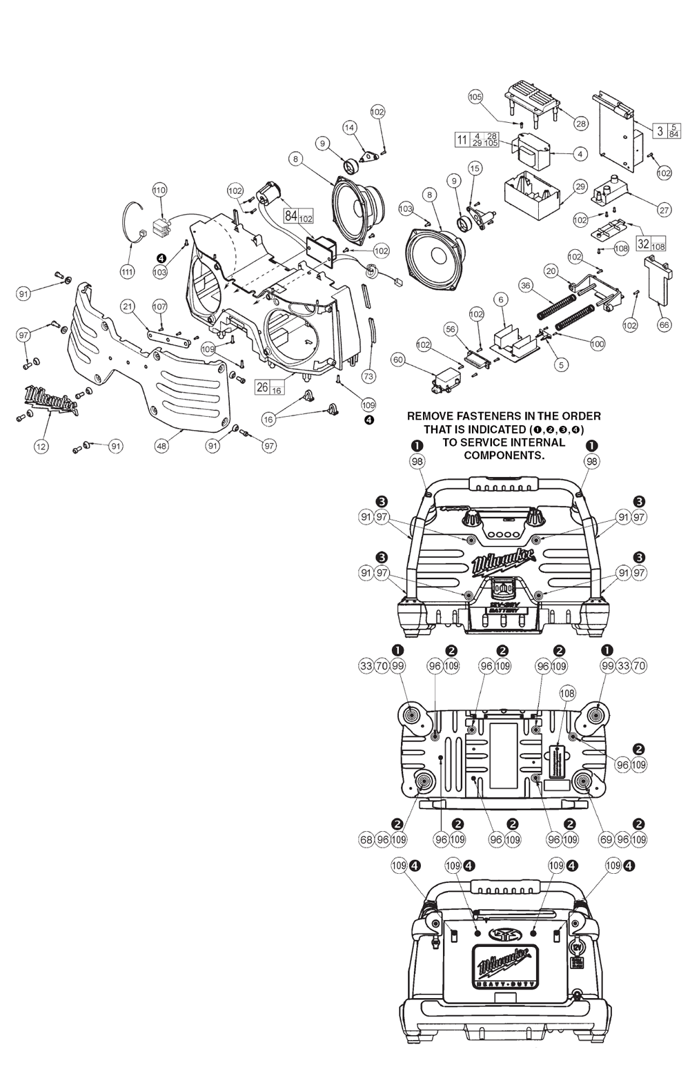 Fig-1 Diagram and Parts List for 49-24-0285 A81A Milwaukee Radio