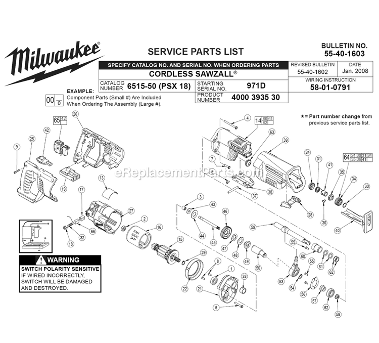 Page A Diagram and Parts List for 6515-50 971D Milwaukee Circular Saw