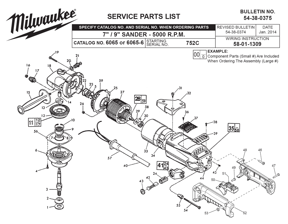 Fig-0 Diagram and Parts List for 6065 752C Milwaukee Sander Polisher