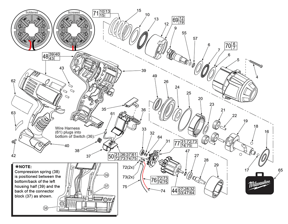 Fig-0 Diagram and Parts List for 2663-059 D43A Milwaukee Impact Driver