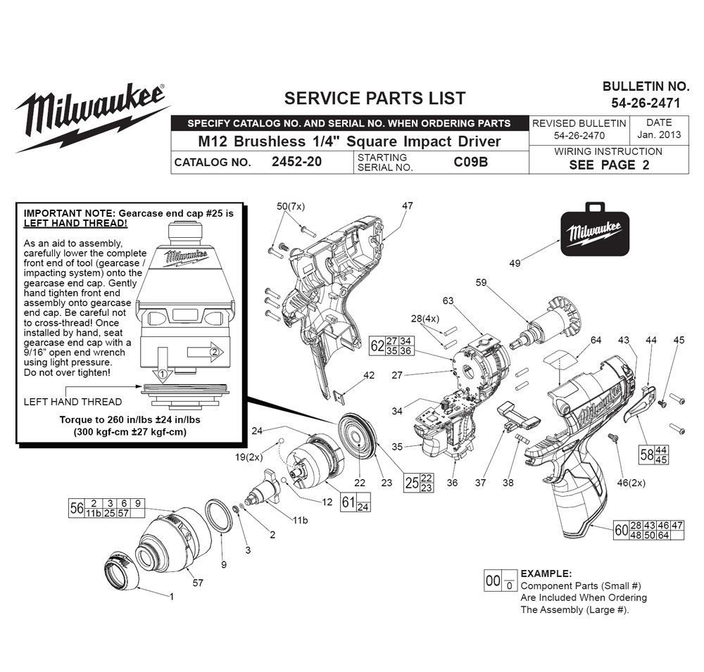 Fig-0 Diagram and Parts List for 2452-20 C09B Milwaukee Impact Driver
