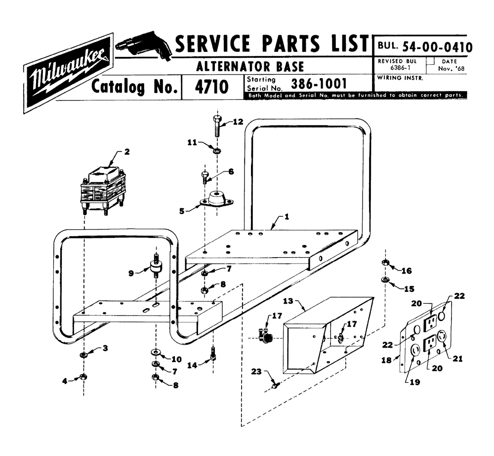 Fig-0 Diagram and Parts List for 4710 386-1001 Milwaukee Generator