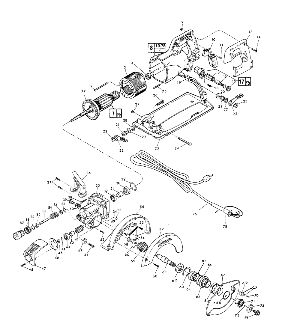 Fig-0 Diagram and Parts List for 6377-2 620-1001 Milwaukee Saw