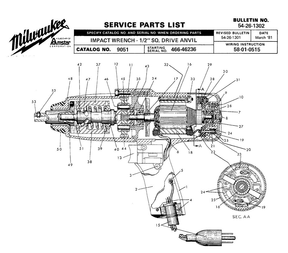 Fig-0 Diagram and Parts List for 9051 466-46236 Milwaukee Impact Driver