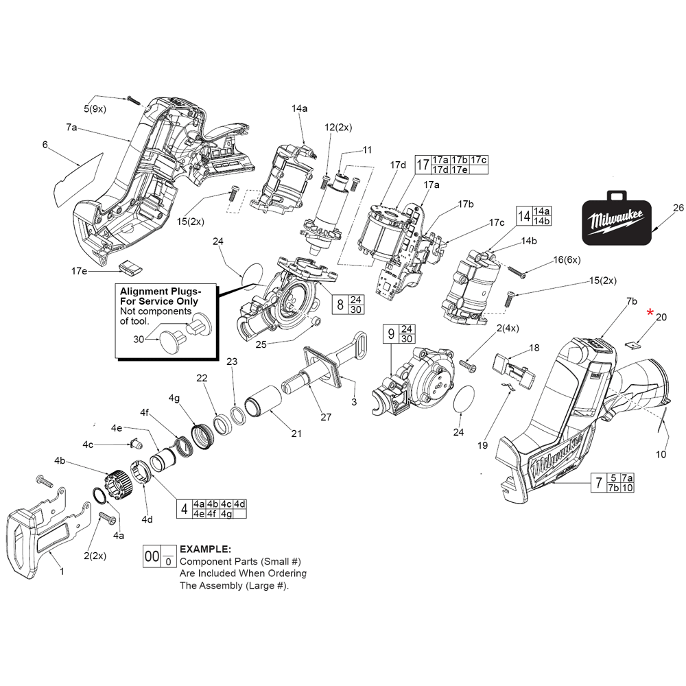 Fig-0 Diagram and Parts List for 2520-20 F51A Milwaukee Reciprocating Saw