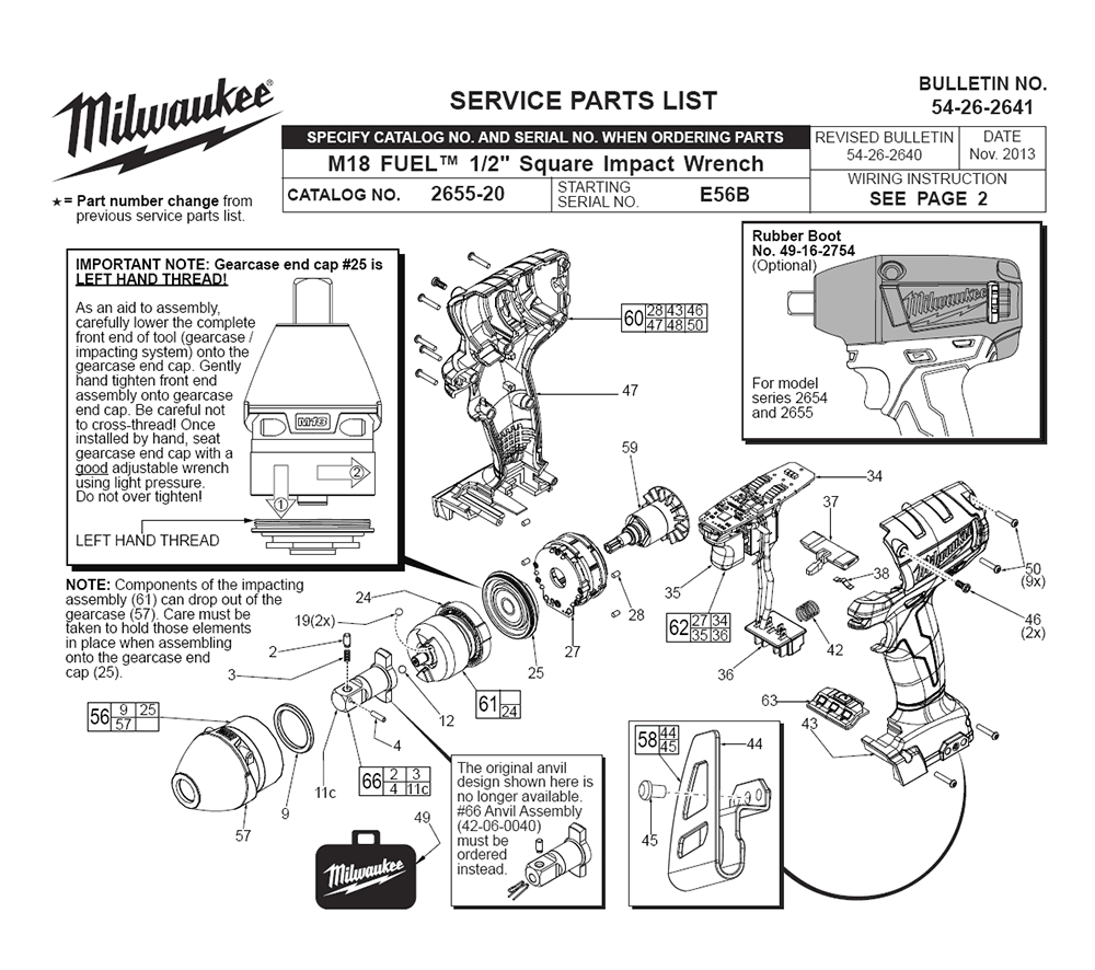 Fig-0 Diagram and Parts List for 2655-22 E56B Milwaukee Impact Driver