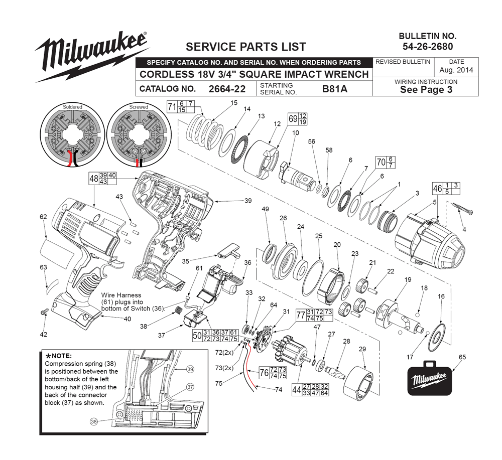 Fig-0 Diagram and Parts List for 2664-22 B81A Milwaukee Impact Driver