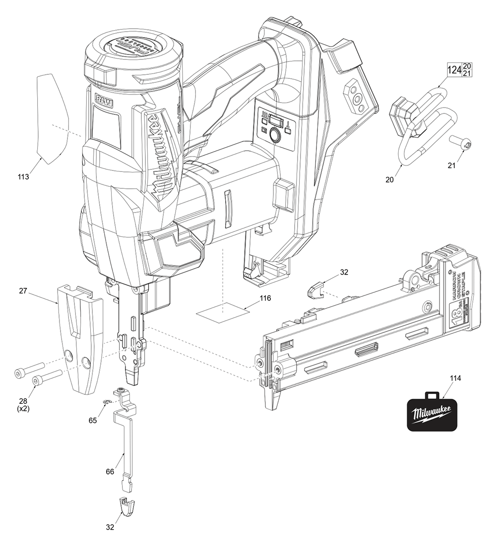 Fig-0 Diagram and Parts List for 2749-20 L30A Milwaukee Nailer